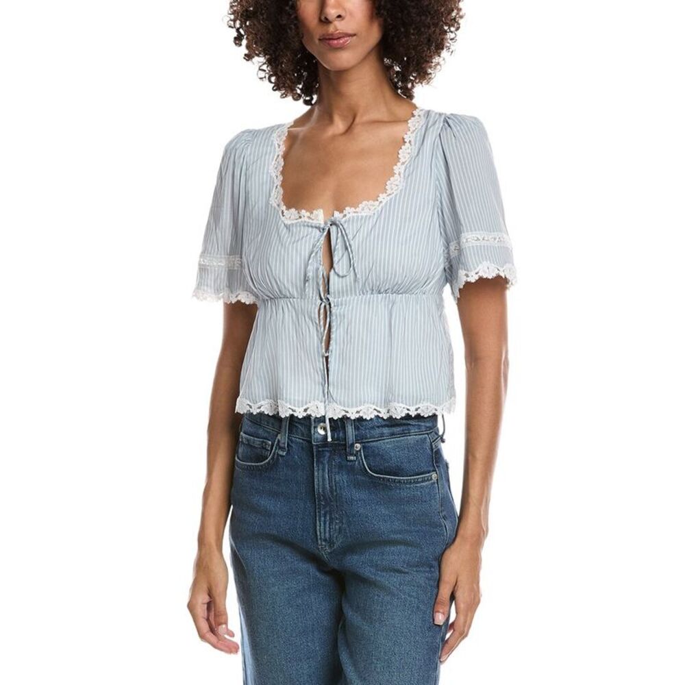 Lyra & Co Womens  Tie Front Blouse, Blue
